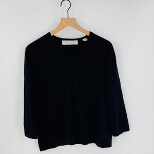 Valerie Stevens 100% Two-Ply Cashmere V-Neck Sweater Black Soft Classic XL